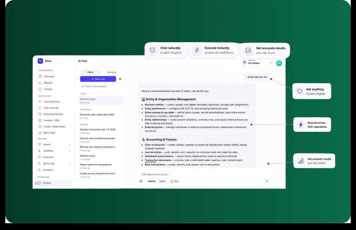 NOVA business operations chat agent interface